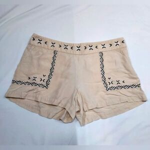 Loft Embroidered Cream Linen Blend Shorts 8
